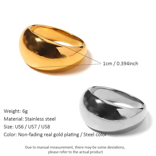 Women’s Stainless Steel Ring – Wide Gold Color, Waterproof