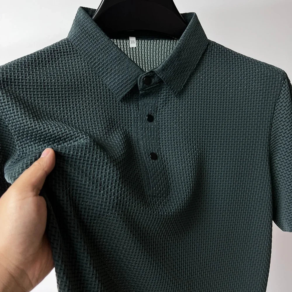 Men's Summer Polo Shirt – Breathable Ice Silk, Short-Sleeved, Fashionable & Comfortable