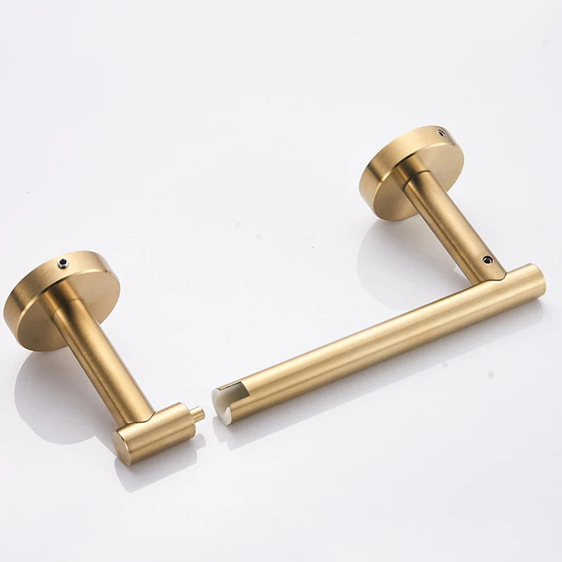 Golden Stainless Steel Toilet Paper Holder – Wall-Mounted Bathroom Tissue Rack