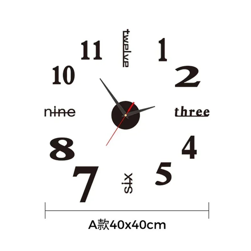 Large 3D DIY Silent Wall Clock – Modern, Punch-Free, Black/Gold/Silver