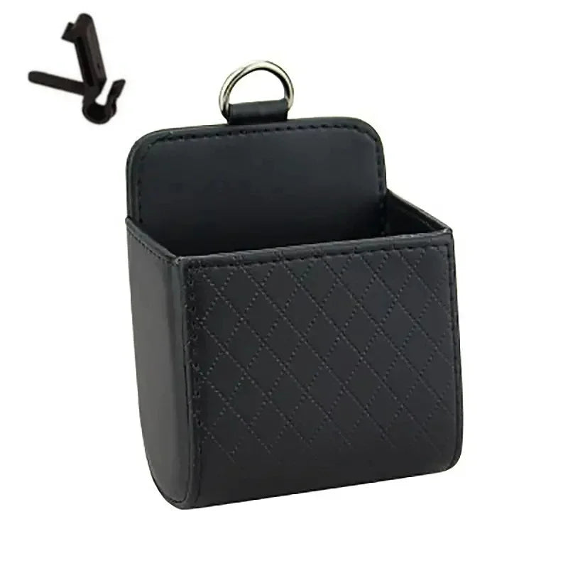 Car Air Vent Phone Holder & Storage Box — Leather Organizer for Phone & Glasses