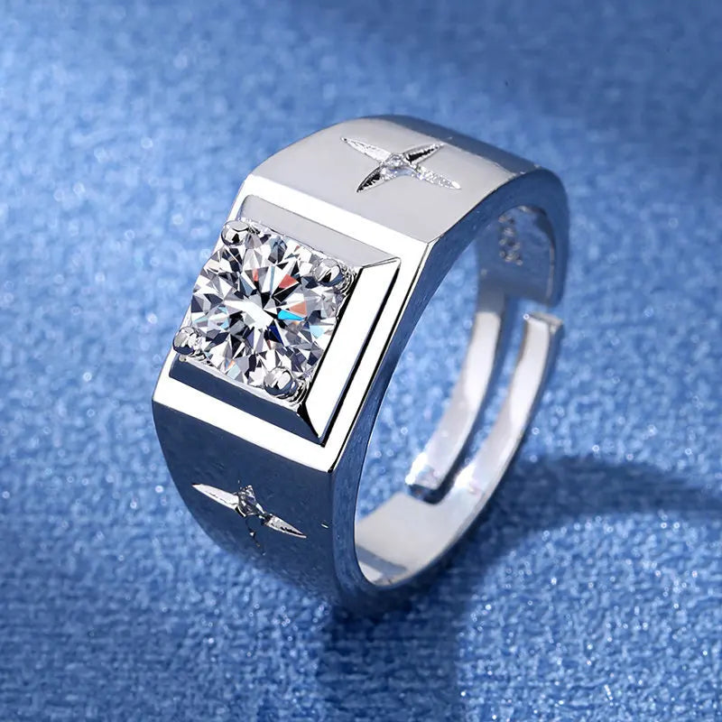 925 Sterling Silver Adjustable Crystal Ring – Fashion Wedding & Engagement Jewelry for Men