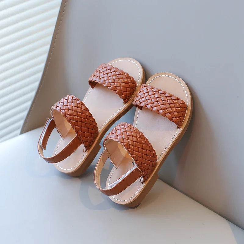 Girls’ Summer Sandals 2024 – Woven Design, Anti-Skid, Open-Toe Beach Shoes