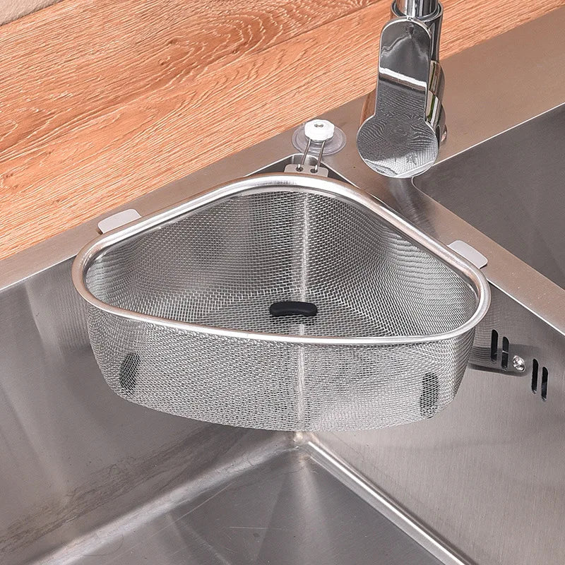 Stainless Steel Sink Drain Basket – Triangle Food & Veggie Strainer Rack