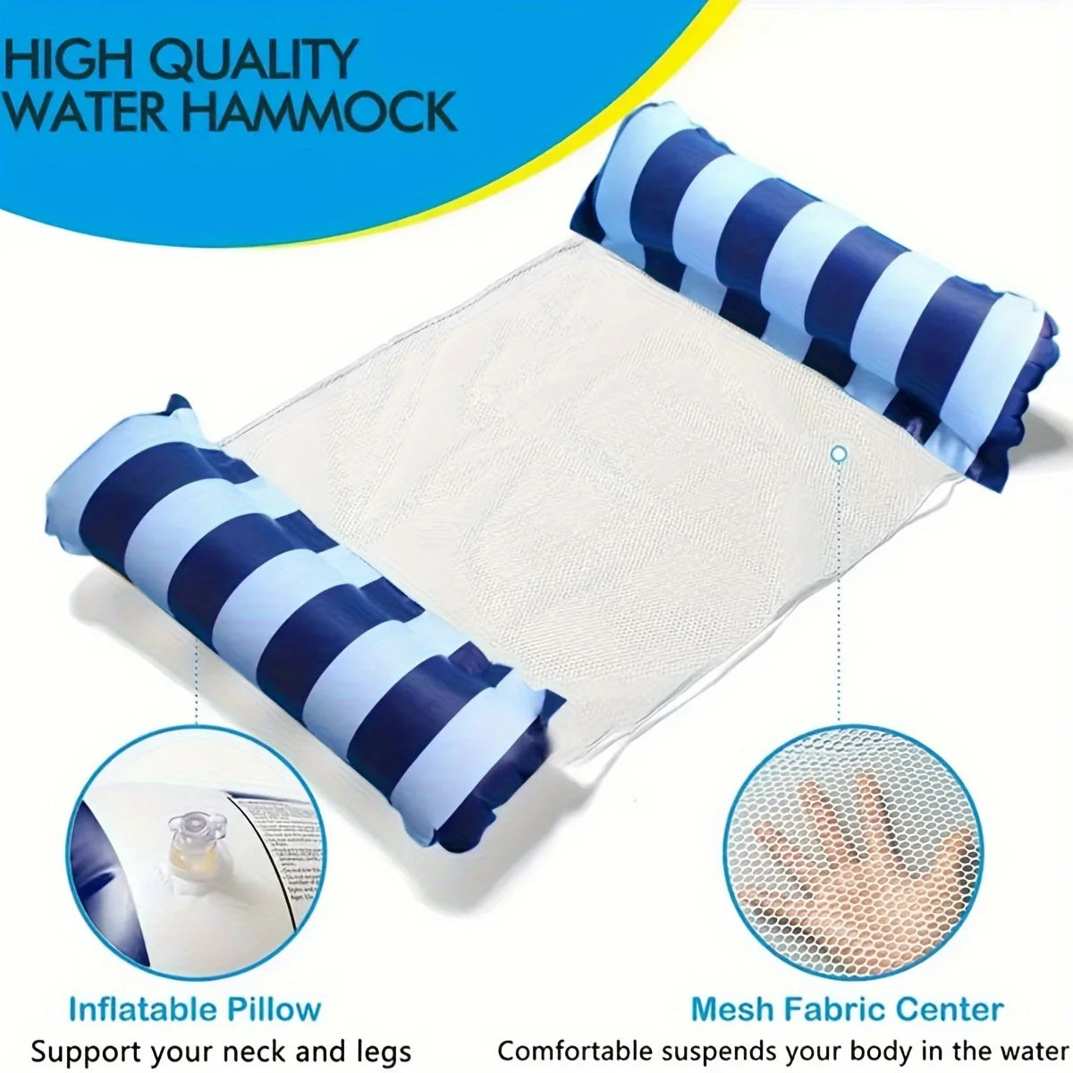 Foldable Inflatable Lounge Chair – Striped Pool & Beach Float with Net Backrest