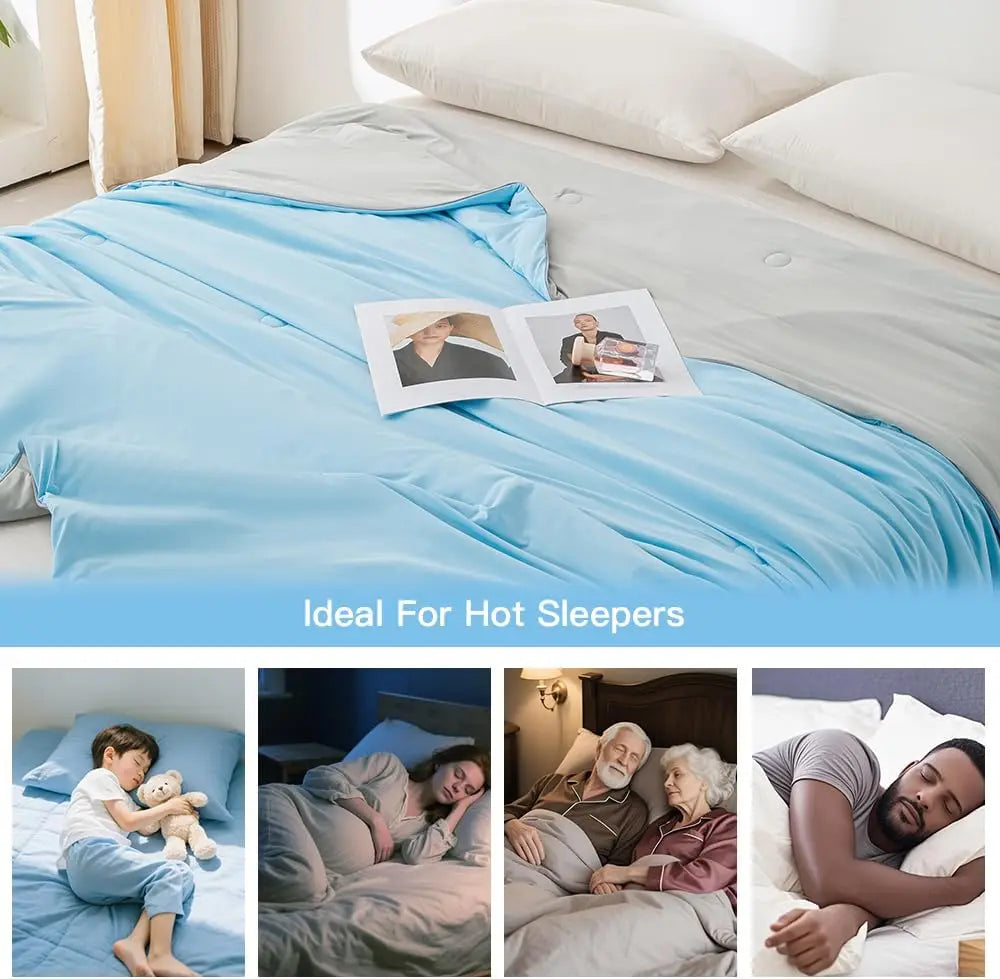 Cool Summer Blanket – Double-Sided Cooling Quilt, Silky Breathable Thin Comforter, Queen Size