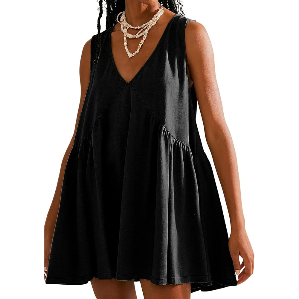 Women's Sleeveless V-Neck Sundress with Pockets