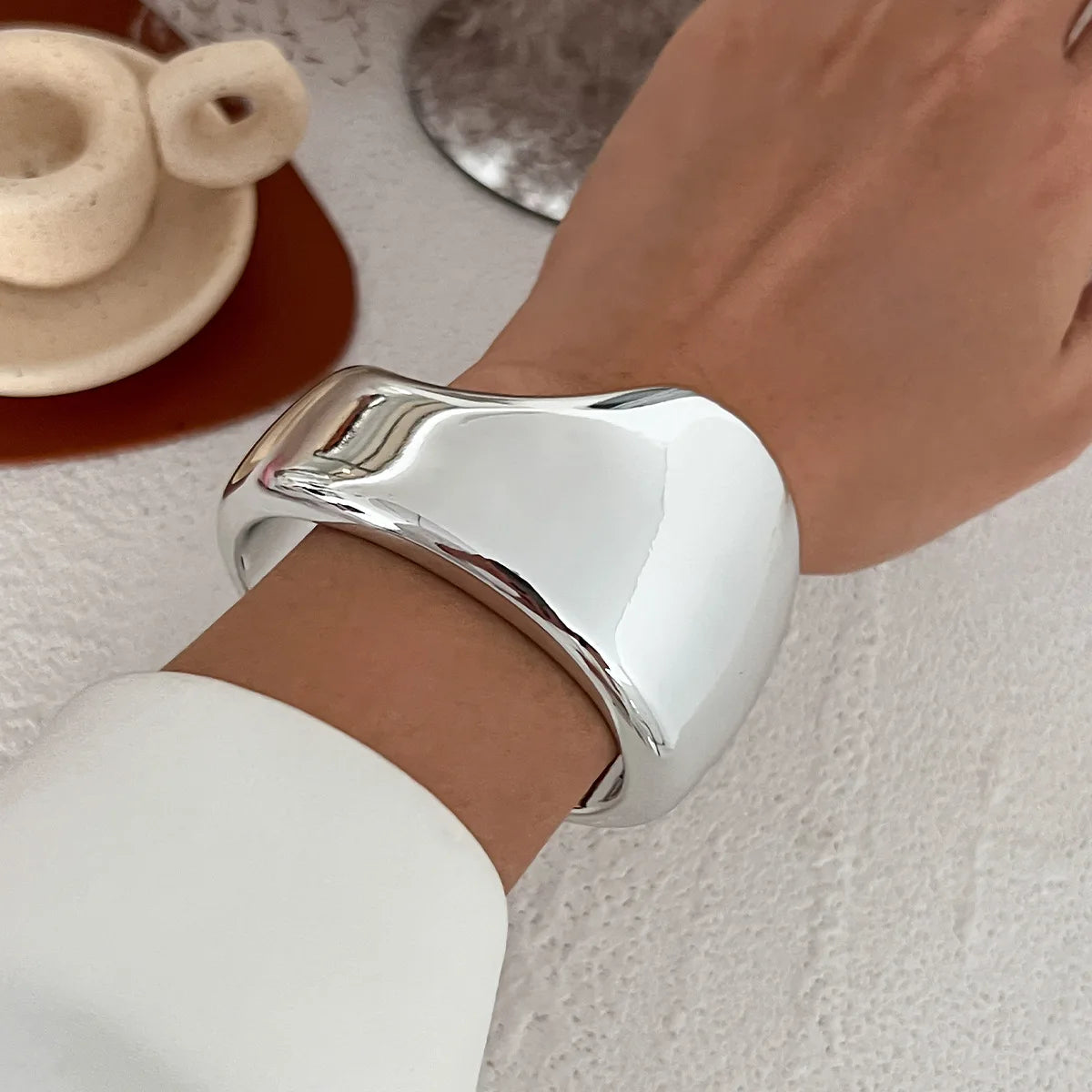 DIEZI Vintage Punk Geometric Cuff Bangles – Gold & Silver Plastic Bracelet for Women & Men