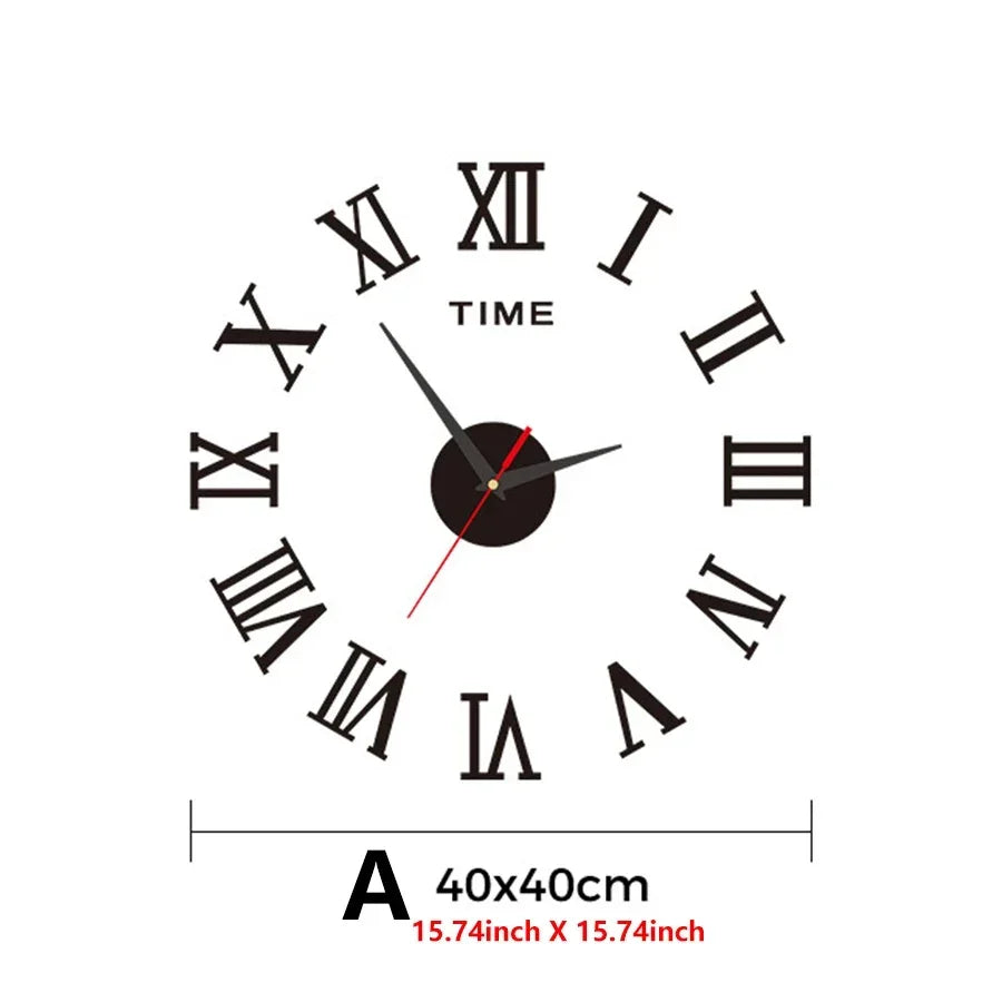 Large 3D DIY Silent Wall Clock – Modern, Punch-Free, Black/Gold/Silver
