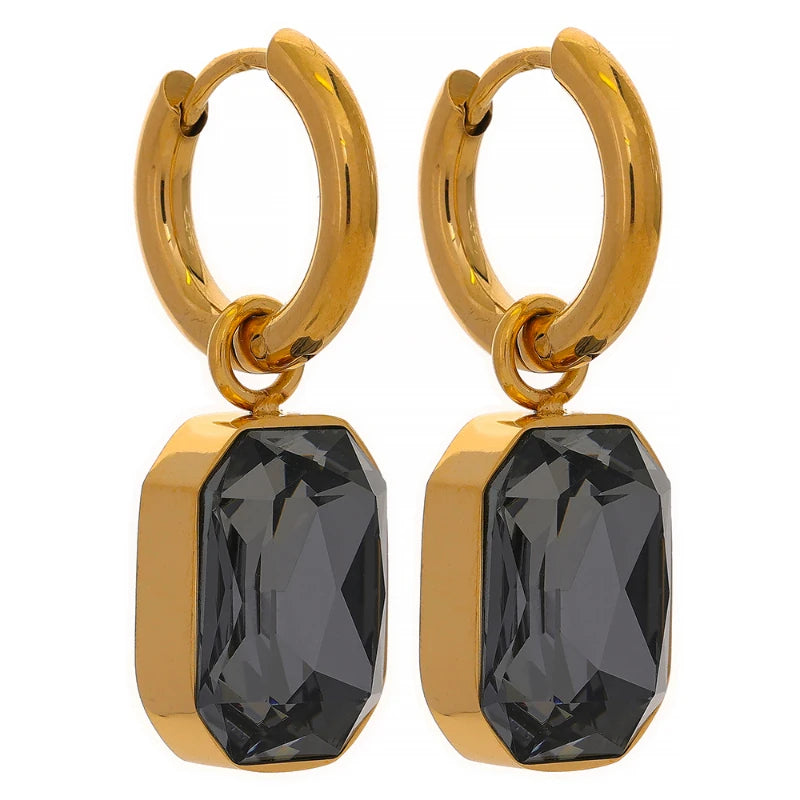 Trendy Women’s Earrings – Stainless Steel with Cubic Zirconia & Glass, Modern Style Gift