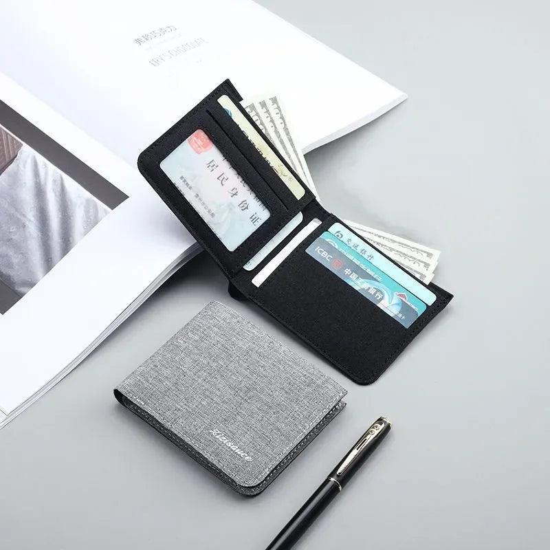Men's Canvas Card Holder Wallet – Black/Blue/Gray, Compact & Stylish