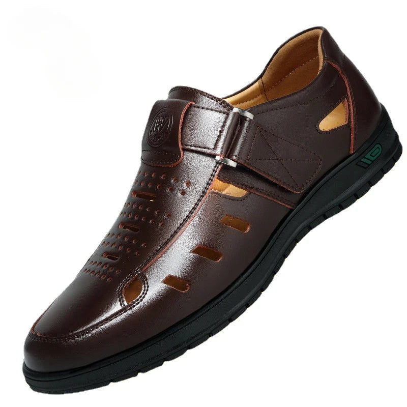 Men’s Leather Sandals – Breathable Slip-On Non-Slip Clogs Outdoor Shoes