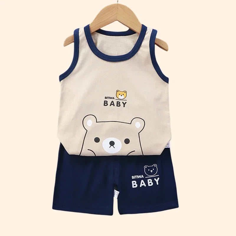Kids Summer Clothes Set – Cotton Vest & Shorts (Unisex)