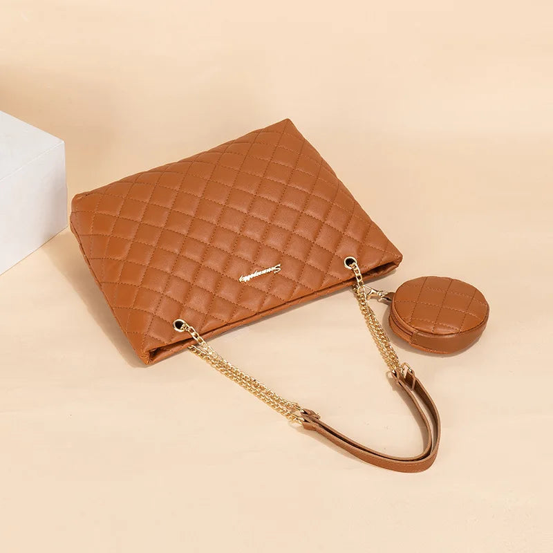 Rhombic Mini Tote – Embroidered, Chain Strap, Letter Detail, Stylish & Minimalist
