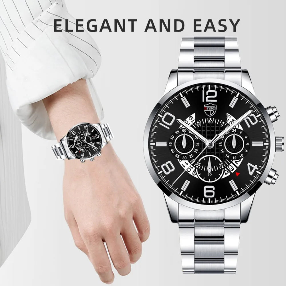2-Piece Men's Quartz Watch Set – Alloy Strap