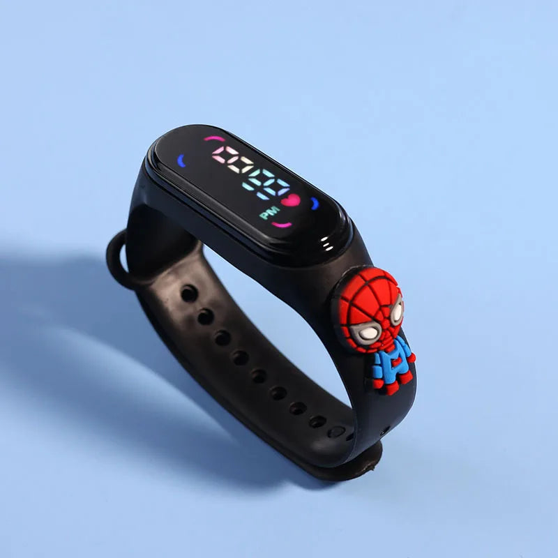 Kids' Fashion LED Watch – Mickey & Spiderman Design, Waterproof Sports Bracelet