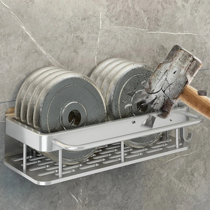 No-Drill Corner Bathroom Shelf – Wall-Mount Aluminum Rack for Towels, Shampoo & Kitchen Storage