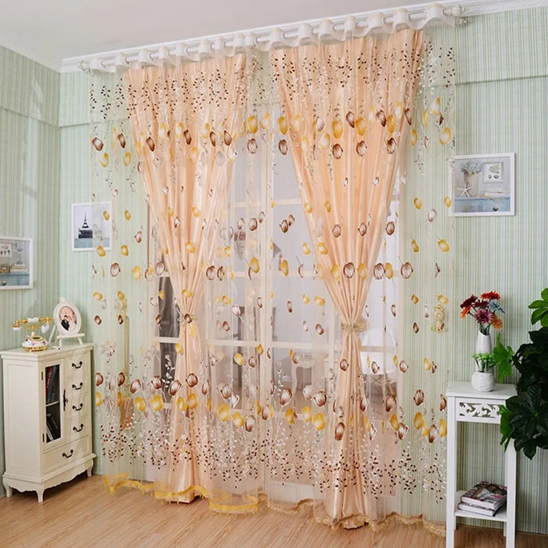 Sheer Tulip Print Curtains – Voile Tulle Window Drapes for Bedroom, Living Room, Kitchen & Balcony