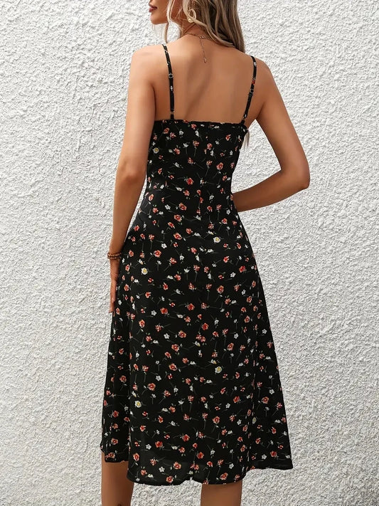 Women’s Floral Spaghetti Strap Boho Beach Slit Dress
