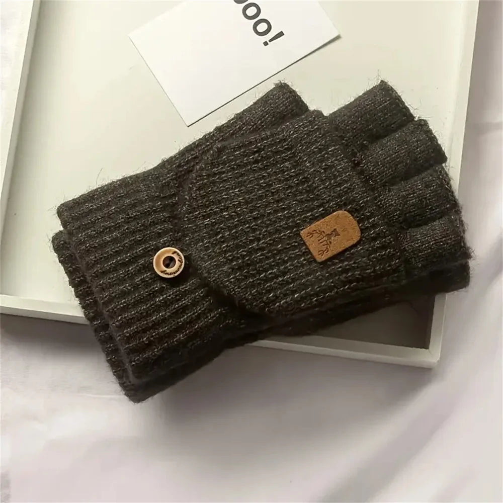 Winter Knitted Flip-Top Gloves – Warm, Windproof, Half-Finger Design for Men & Women