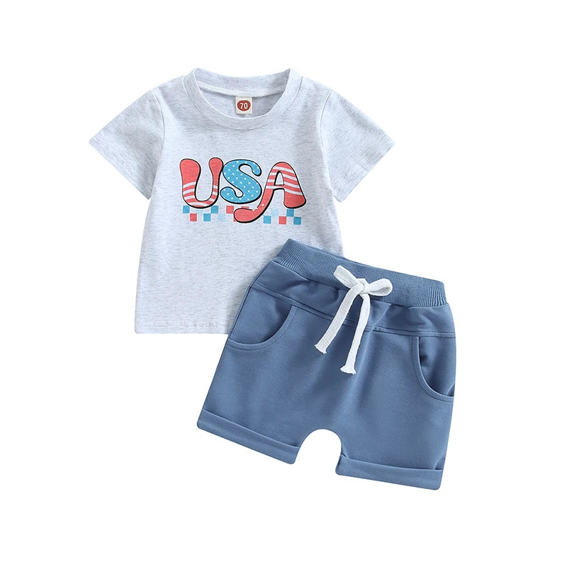 Toddler Boys 2-Piece Summer Set – Dinosaur Tee & Elastic Waist Shorts