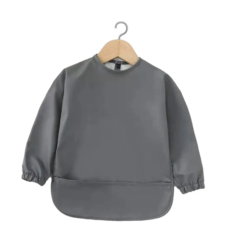 Waterproof PU Long Sleeve Baby Bib – Solid Color Smock Bib