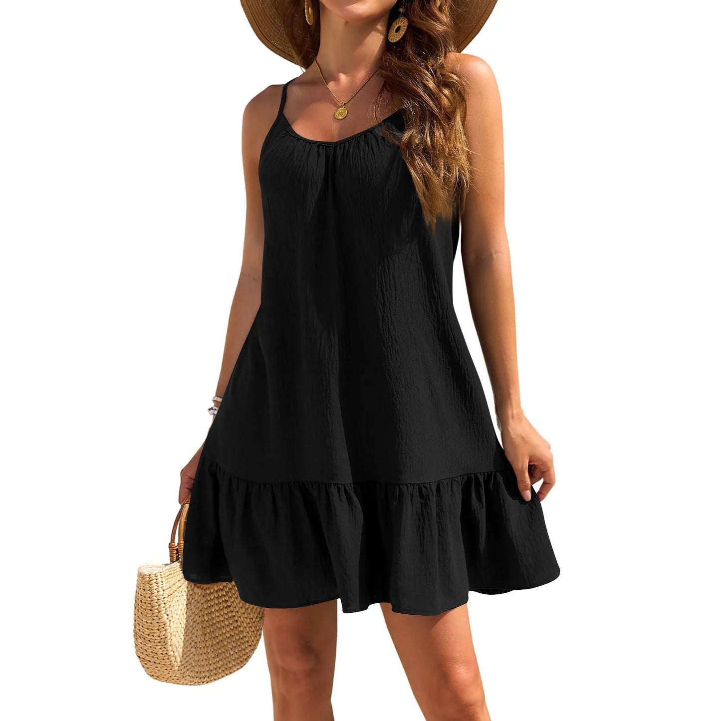 Women’s Summer Mini Dress – V-Neck Ruffle A-Line Beach Style