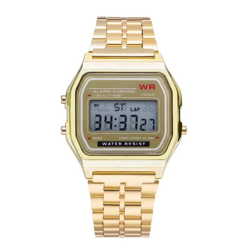 F91W Steel Band LED Digital Watch — Unisex Business & Sports Electronic Clock (Non-Waterproof)