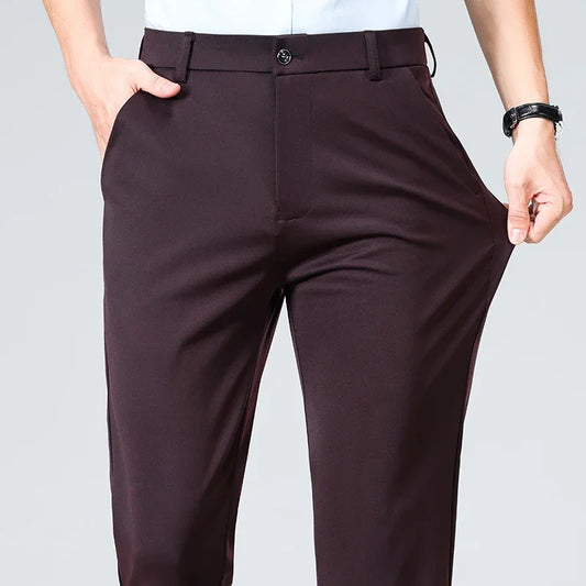 Mens Formal Dress Pants Business Casual Suit Pants Black Navy Elastic Wrinkle Resistant Long Pants Daily Work Pants
