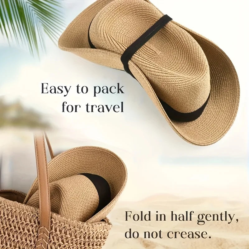 Summer Straw Fedora Hat – Unisex, Solid Color, Beach & Casual Style