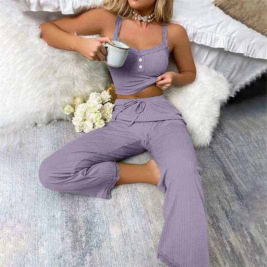 Women’s Lace Two-Piece Pajama Set – Slim & Comfortable