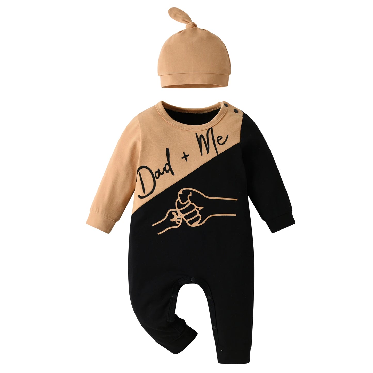 Newborn Baby Boy Romper — Patchwork Long Sleeve Jumpsuit with Hat, Spring/Autumn Outfit