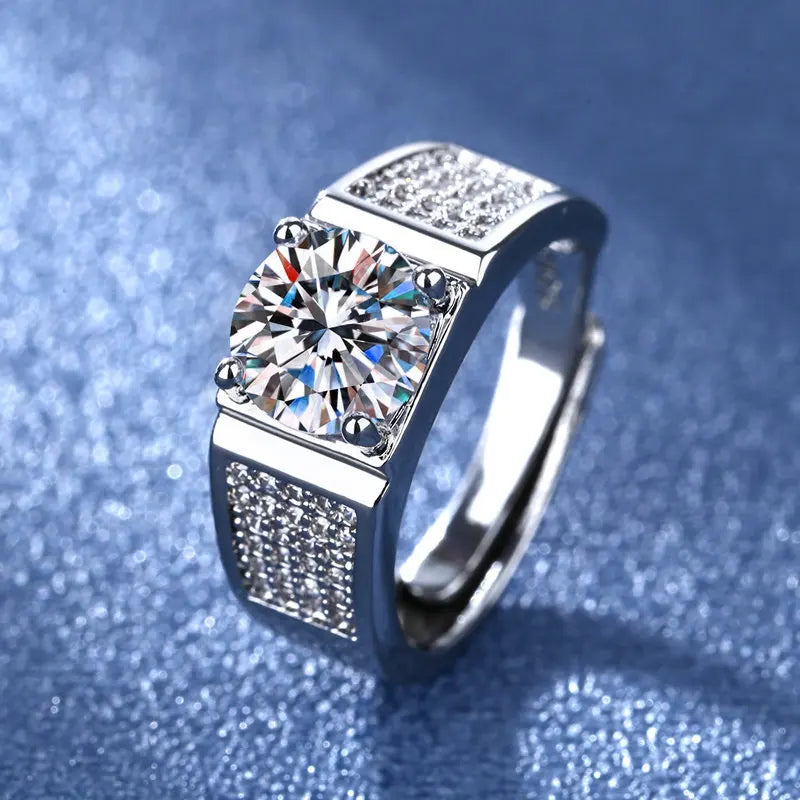 925 Sterling Silver Adjustable Crystal Ring – Fashion Wedding & Engagement Jewelry for Men