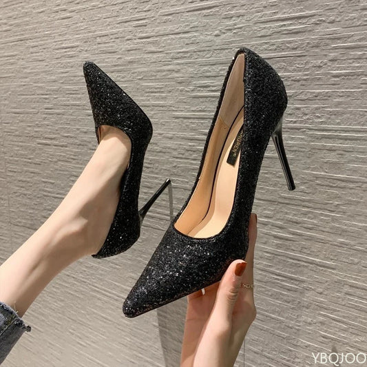Women's Elegant Sequin High Heels – Pointed Toe Slim Pumps