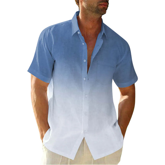 Men's Gradient Cotton Linen Button-Up Shirt — Casual Streetwear Cardigan