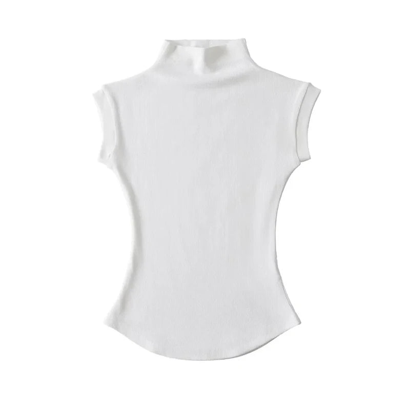 Women's Sleeveless Turtleneck Tops – Slim Fit, Solid, Casual Summer Streetwear
