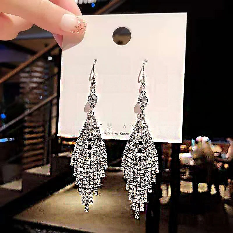 Shiny Crystal Zircon Drop Earrings for Women Geometric Tassel Vintage Pendant Fashion Jewelry