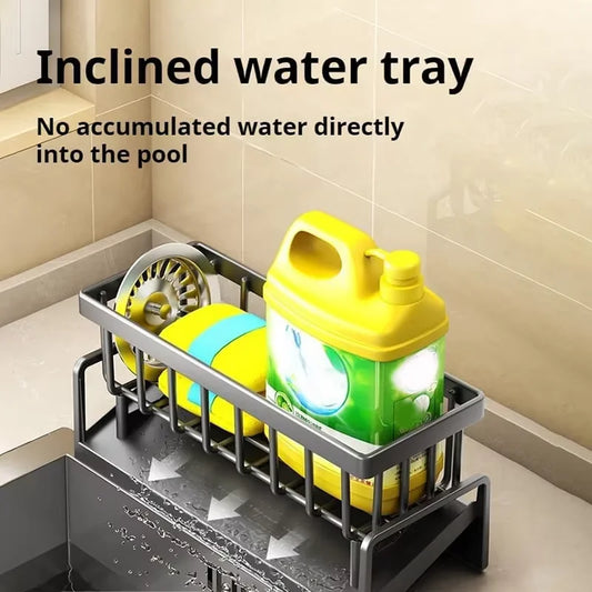 Kitchen Sink Storage Rack – No-Punch, Drainage Shelf for Rags, Sponges & Spices