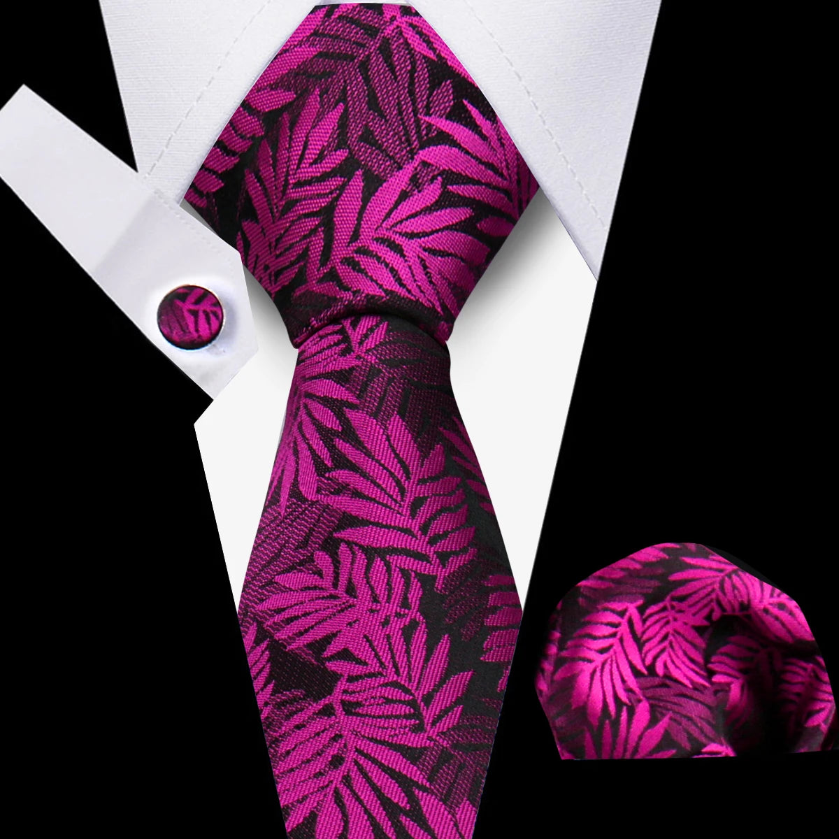 Classic Men’s Tie Set Plaid Necktie with Pocket Square & Cufflinks Business Wedding Gift Accessories