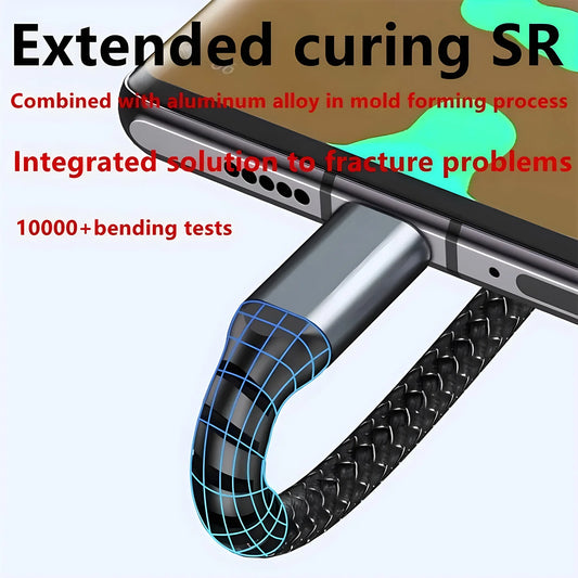 100W 3-in-1 Fast Charging Cable – Nylon Braided Multi USB Cord with Type-C & Micro Adapter