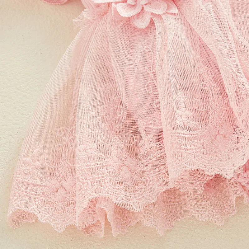 Baby Girl Lace Dress— Tulle Dress Bodysuit with Headband, Spring/Summer Outfit