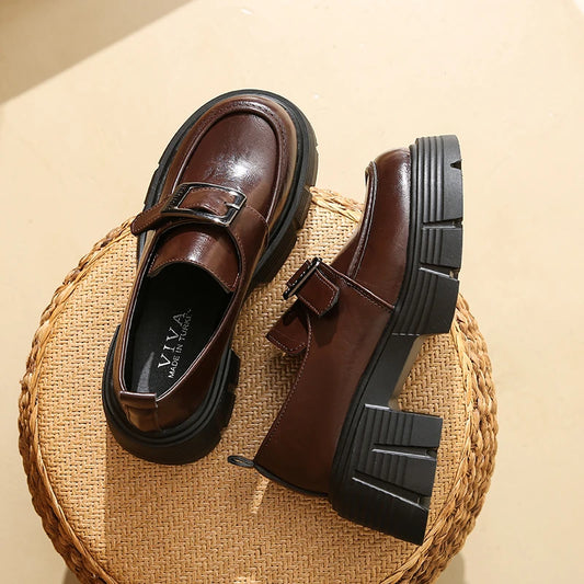 Versatile Loafers New Spring/Autumn Retro British-Style Leather Platform Shoes