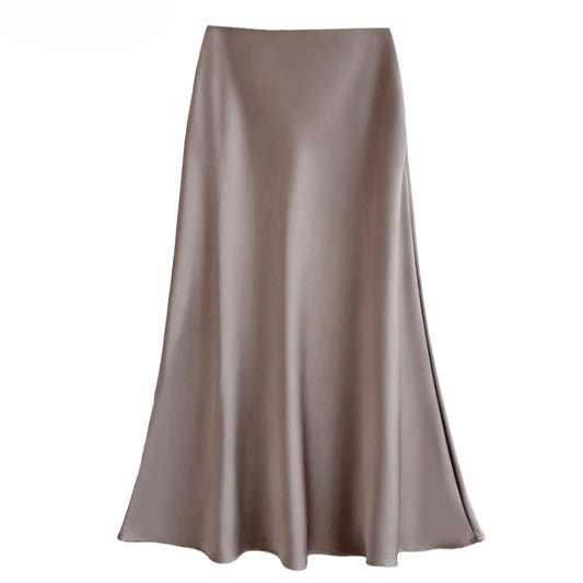 Summer Satin High Waist Fishtail A-Line Skirt for Women