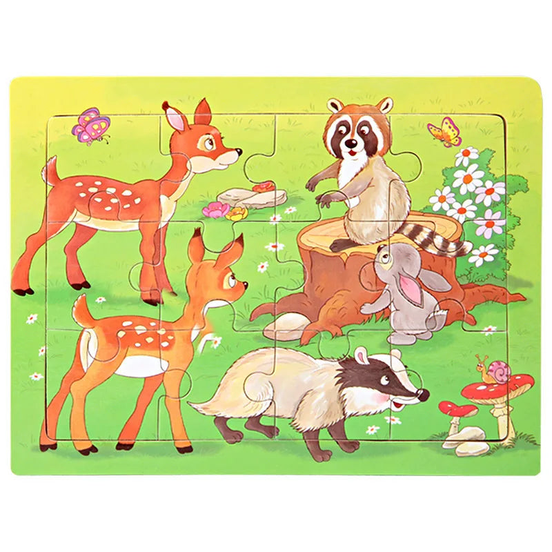 12-Piece Wooden Animal Jigsaw Puzzle – Montessori Educational Toy for Baby or Kids