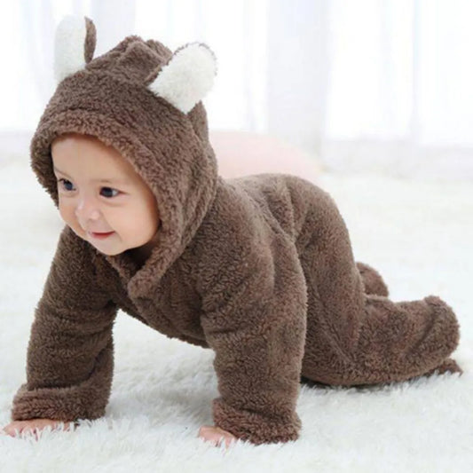 Newborn Baby Romper — Winter Fleece Animal Jumpsuit, Unisex Xmas Outfit