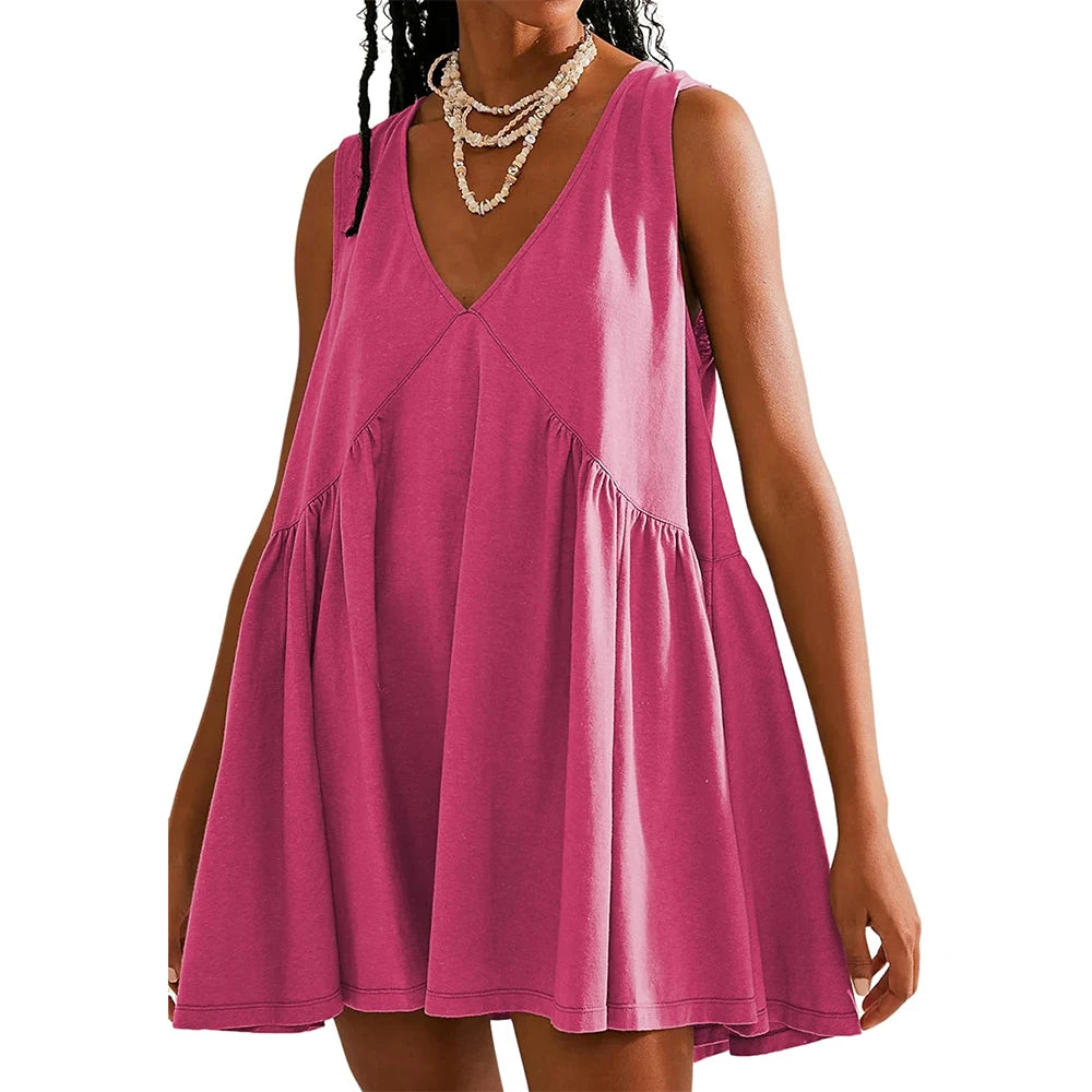 Women's Sleeveless V-Neck Sundress with Pockets