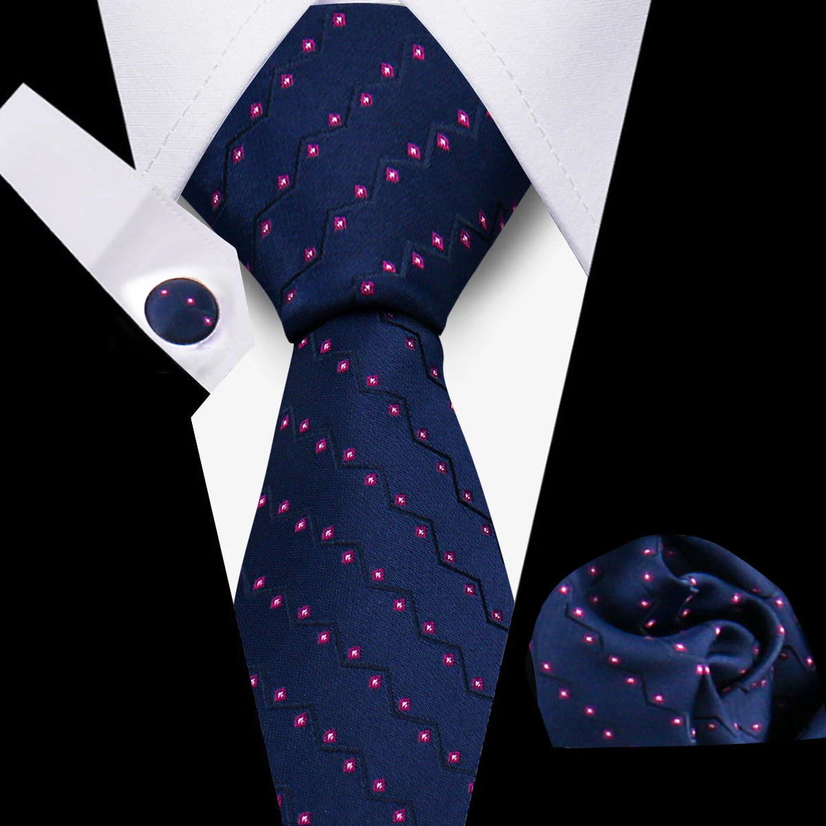 Classic Men’s Tie Set Plaid Necktie with Pocket Square & Cufflinks Business Wedding Gift Accessories