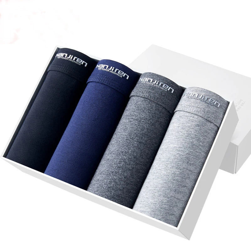 4-Pack Men's Cotton Boxer Briefs – Solid, U-Convex, Plus Size L-6XL