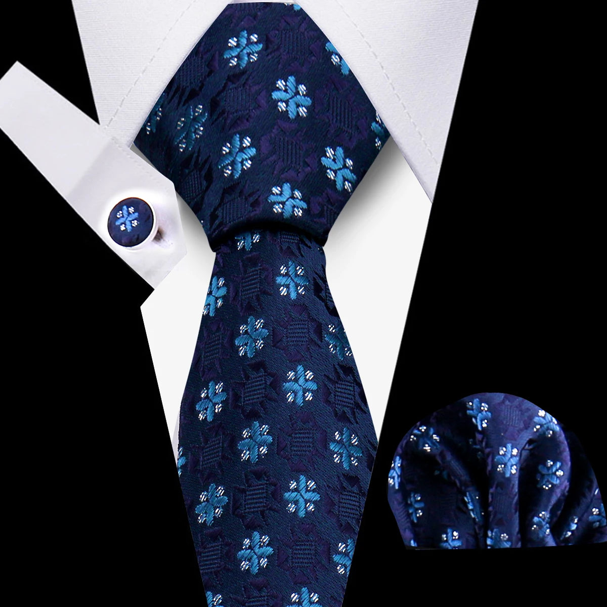 Classic Men’s Tie Set Plaid Necktie with Pocket Square & Cufflinks Business Wedding Gift Accessories