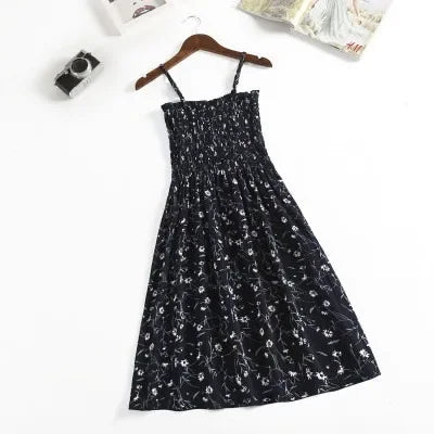 Women's Summer Chiffon Spaghetti Strap Mini Dress – Sleeveless, Elastic Waist, Casual Vestidos